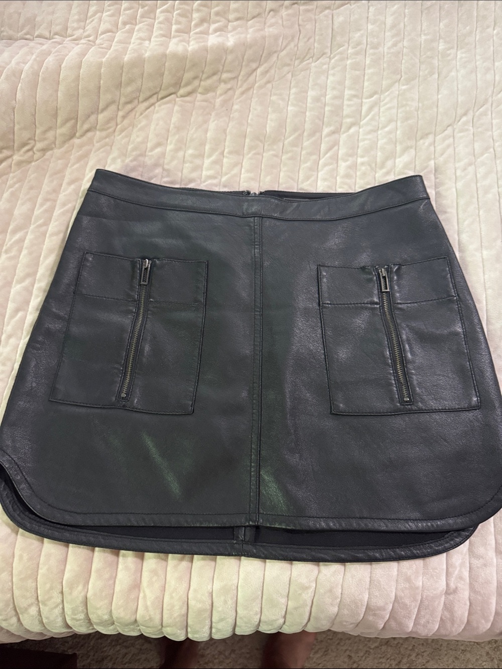 BCBGMaxAzria Black Faux Leather Mini Skirt with Front Patch Pockets
